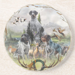German Wirehaire Pointer Zandsteen Onderzetter