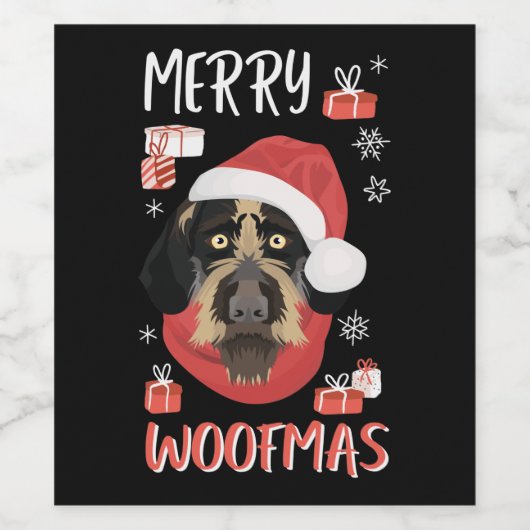 German Wirehaired Pointer Christmas Wijn Etiket (Enkel label)