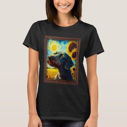 German Wirehaired Pointer Painting Sunflower Flowe T-shirt (Voorkant)