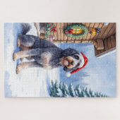 German Wirehaired Pointer Snowy Lodge Santa Hat Legpuzzel (Horizontaal)
