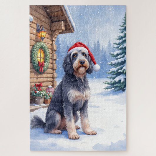 German Wirehaired Pointer Snowy Lodge Santa Hat Legpuzzel (Verticaal)