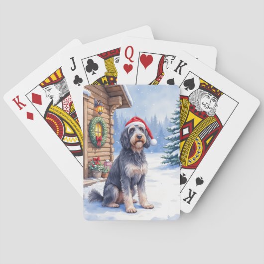 German Wirehaired Pointer Snowy Lodge Santa Hat Pokerkaarten (Achterkant)