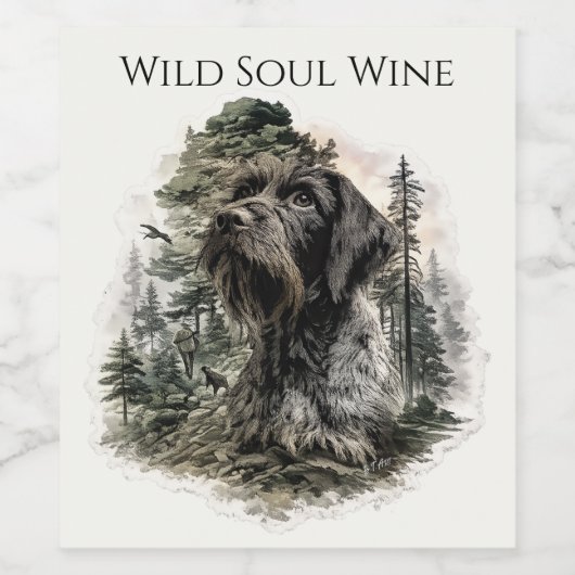 German Wirehaired Pointer Wijn Etiket (Enkel label)