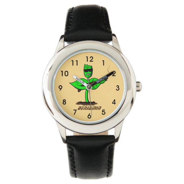 Germinator cyborg plant grappige cartoon horloge (Voorkant)