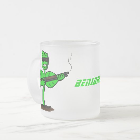 Germinator cyborg plant grappige cartoon matglas koffiemok (Voorkant links)