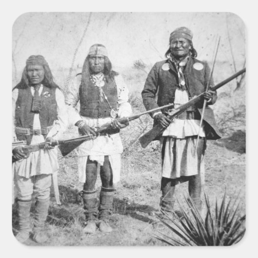 Geronimo en drie van zijn Apache-strijders, 1886 ( Vierkante Sticker (Voorkant)