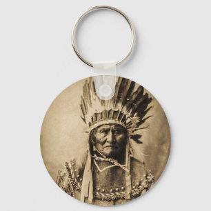 Geronimo in Head Dress Portret Sepia Sleutelhanger