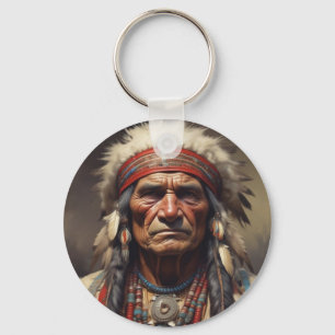 Geronimo Indiaanse krijger portret Sleutelhanger