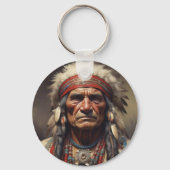 Geronimo Indiaanse krijger portret Sleutelhanger (Achterkant)