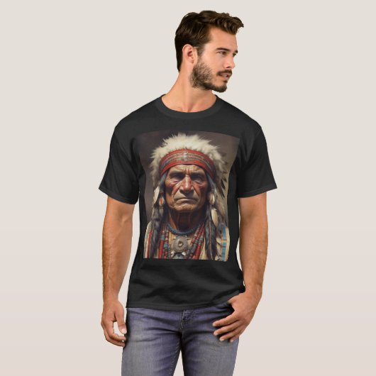 Geronimo Indiaanse krijger portret T-shirt (Voorkant volledig)
