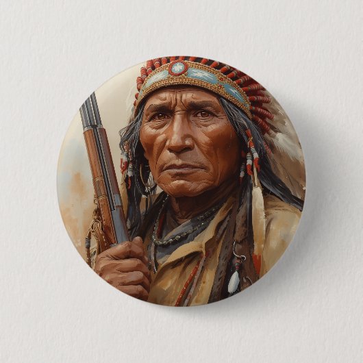 Geronimo Indian Chief Warrior Portrait Ronde Button 5,7 Cm (Voorkant)