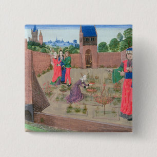 Gerooide tuin met een vrouw tuinier vierkante button 5,1 cm