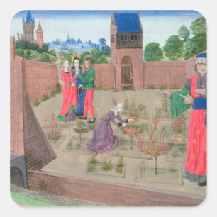 Gerooide tuin met een vrouw tuinier vierkante sticker