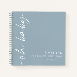 Geroteerde tekst Dusty Blue OH Baby shower Gastenb Notitieboek