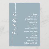Geroteerde tekst Dusty Blue Wedding Menu Kaart
