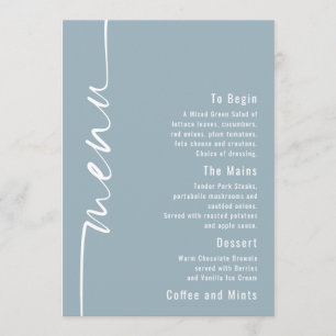 Geroteerde tekst Dusty Blue Wedding Menu Kaart