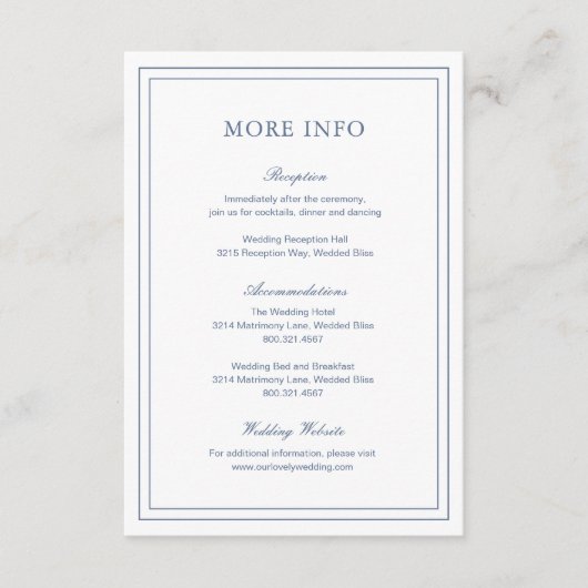 Gertrude Dusty Blue Classic Elegant Wedding Informatiekaartje (Voorkant)