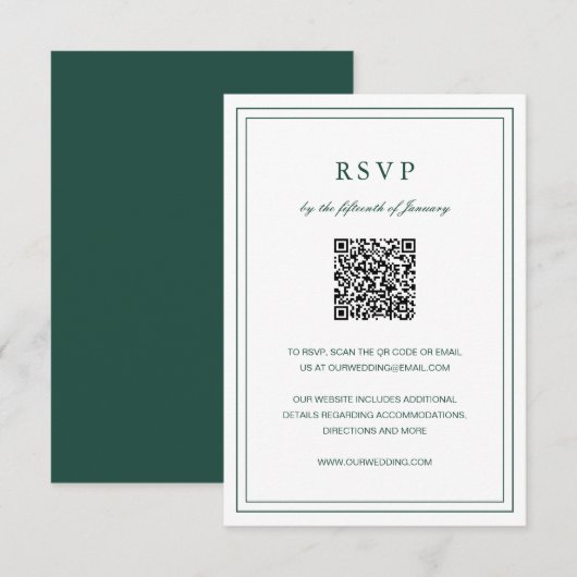 Gertude Emerald Green Classic Elegant Wedding RSVP Kaartje (Voorkant / Achterkant)