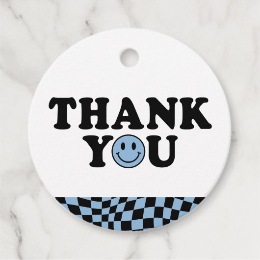 Geruit Blauw Preppy Glimlach Verjaardag Dank u Bedankjes Labels (Voorkant)