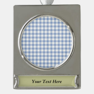 Geruit Blue Gingham Classic Verzilverd Banner Ornament