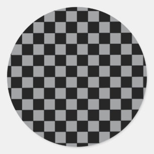 Geruit grijs en zwart ronde sticker