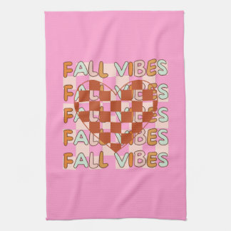 Geruit hart met herfst thema | Herfst Vibes Pink Theedoek