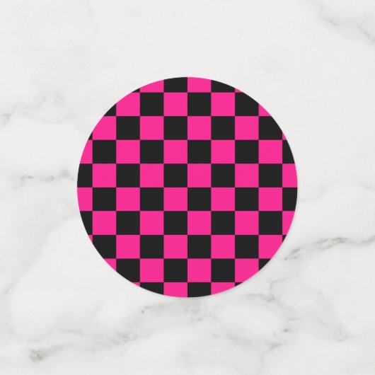 Geruit heet roze zwart geometrische retro met teks confetti (Kleine voorkant)