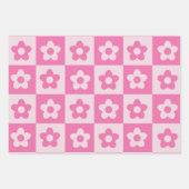 Geruit Hot Roze en Witte Retro Bloemen Patroon Inpakpapier Vel (Voorkant 3)
