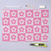 Geruit Hot Roze en Witte Retro Bloemen Patroon Tissuepapier (Craft)