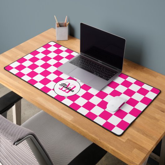 Geruit Hot roze wit geometrische retro Monogram Bureaumat (Kantoor 2)