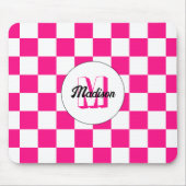 Geruit Hot roze wit geometrische retro Monogram Muismat (Voorkant)