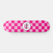 Geruit licht heet roze geometrische retro Monogram Skateboard (Horizontaal)