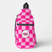 Geruit licht heet roze geometrische retro Monogram Sling Bag (Voorkant)
