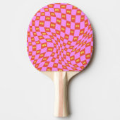 geruit neon roze sinaasappel geel modern retro tafeltennisbatje (Voorkant)
