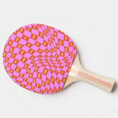 geruit neon roze sinaasappel geel modern retro tafeltennisbatje (Zijkant)