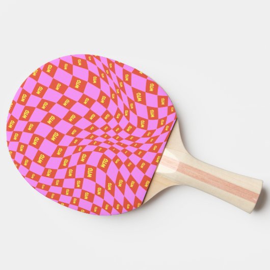 geruit neon roze sinaasappel geel modern retro tafeltennisbatje (Zijkant)
