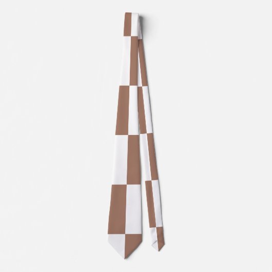 Geruit patroon in wit en Mocha Mousse Stropdas (Voorkant)