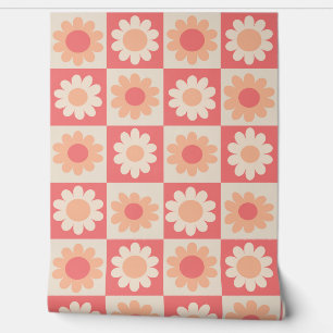 Geruit Perzik Fuzz Retro Bloemen Patroon Behang