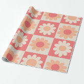Geruit Perzik Fuzz Retro Bloemen Patroon Cadeaupapier (Uitgerold)