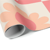 Geruit Perzik Fuzz Retro Bloemen Patroon Cadeaupapier (Rol Hoek)