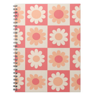 Geruit Perzik Fuzz Retro Bloemen Patroon Notitieboek