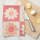 Geruit Perzik Fuzz Retro Bloemen Patroon Theedoek (Quarter Fold)