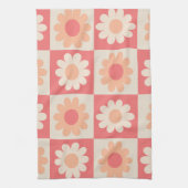 Geruit Perzik Fuzz Retro Bloemen Patroon Theedoek (Verticaal)