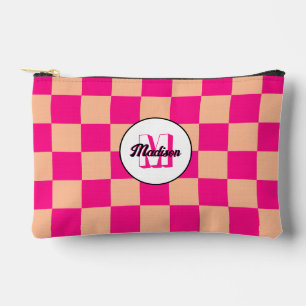 Geruit perzik heet roze geometrische retro Monogra Etui
