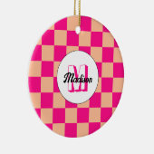 Geruit perzik heet roze geometrische retro Monogra Keramisch Ornament (Rechts)