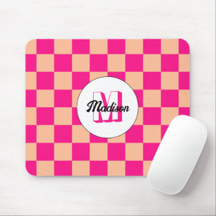 Geruit perzik heet roze geometrische retro Monogra Muismat