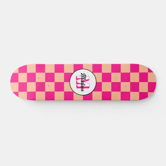 Geruit perzik heet roze geometrische retro Monogra Skateboard (Horizontaal)
