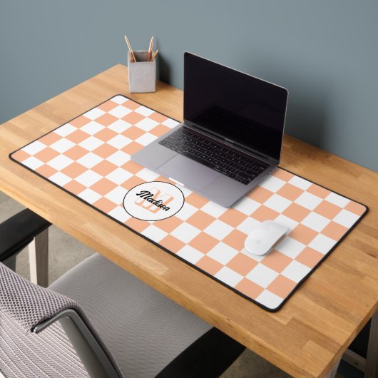 Geruit perzikkleurig wit geometrisch retro monogra bureaumat (Kantoor 2)