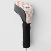 Geruit perzikkleurig wit geometrisch retro monogra golfheadcover (Schuin)