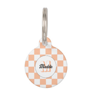 Geruit perzikkleurig wit geometrisch retro monogra huisdierpenning